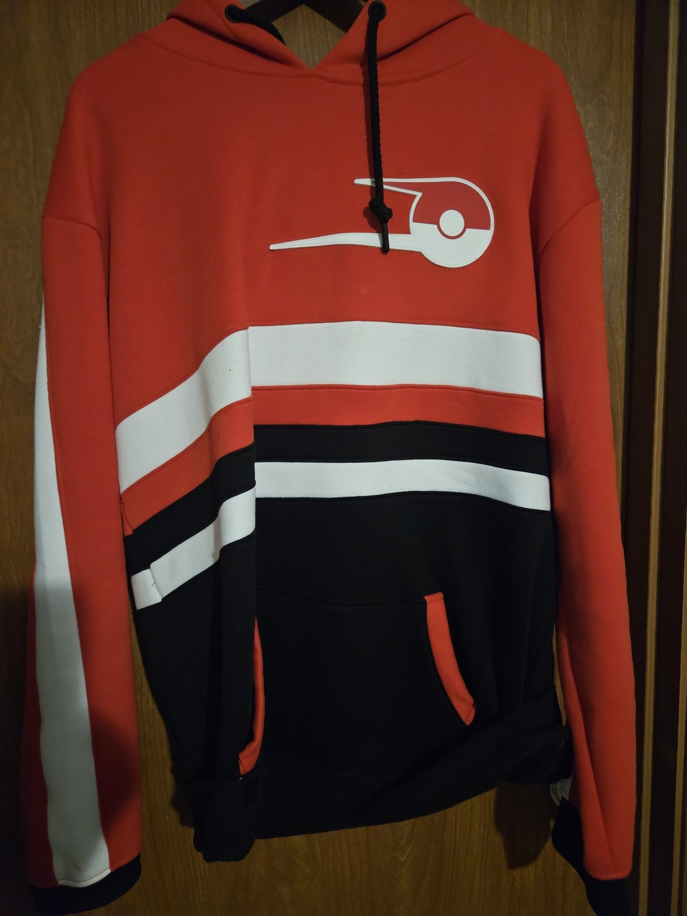 Pokemon Red, Black and White Striped Men's Hoodie